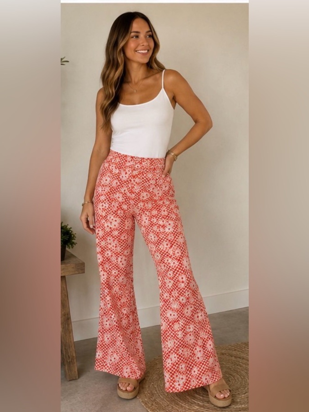 Zara Checkered Floral Flare Pants